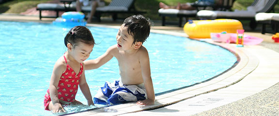 This image shows kids on the pool.